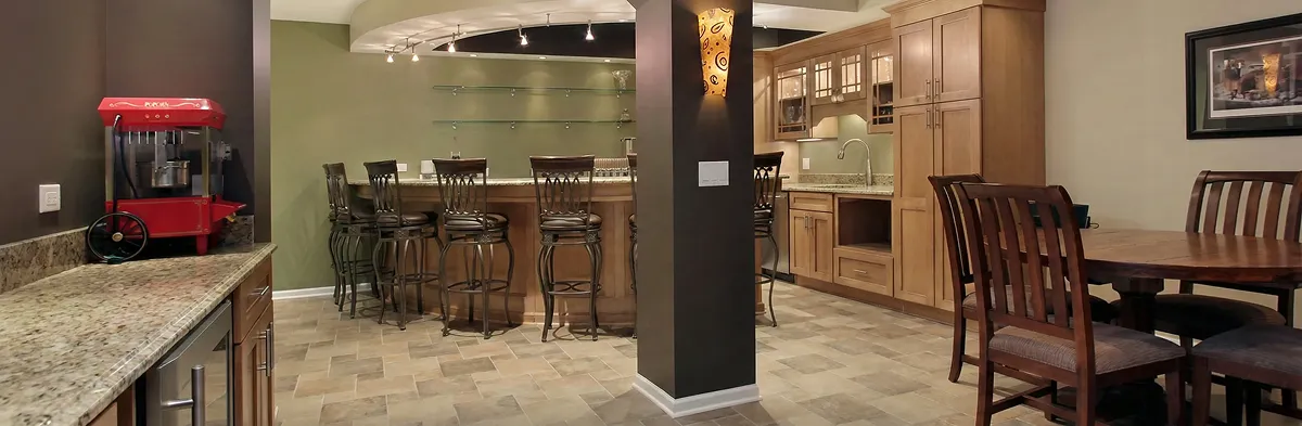 modern basement remodeling with custom finishes and open layout in a home in Detroit, MI