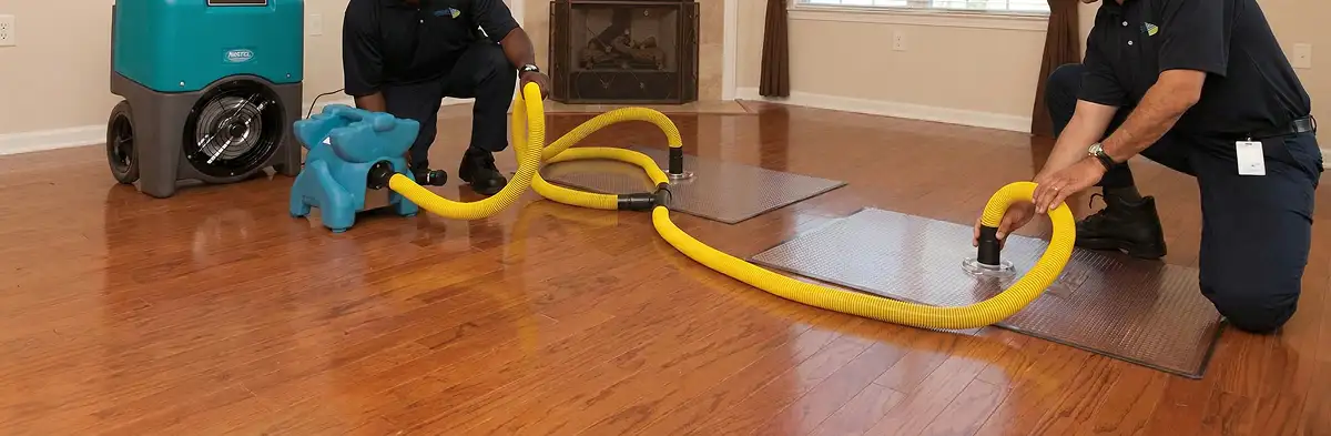 emergency water removal technicians extracting standing water from a home using professional equipment in Detroit, MI