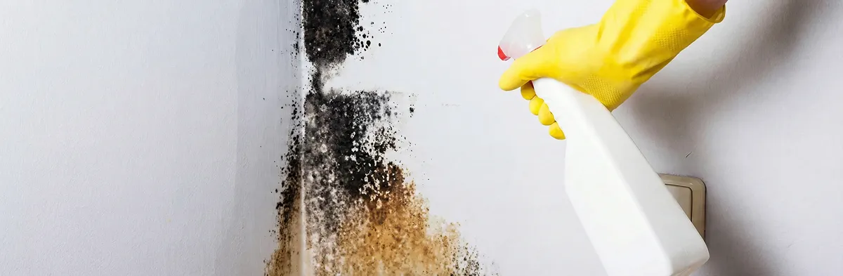 visible mold growth on an interior wall being treated during mold removal service in Detroit, MI