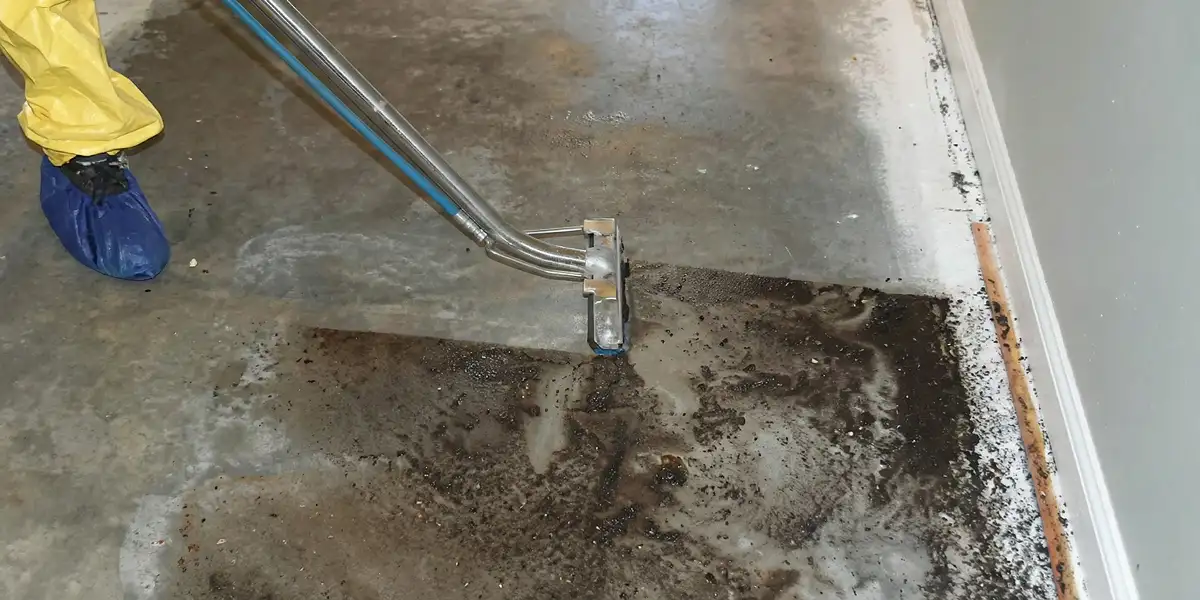 sewage removal technicians extracting contaminated wastewater from a residential floor in Detroit, MI