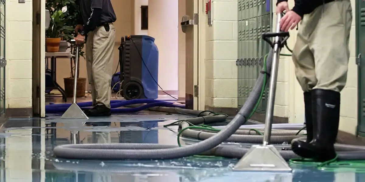 water damage restoration technicians performing professional water extraction inside a property in Detroit, MI
